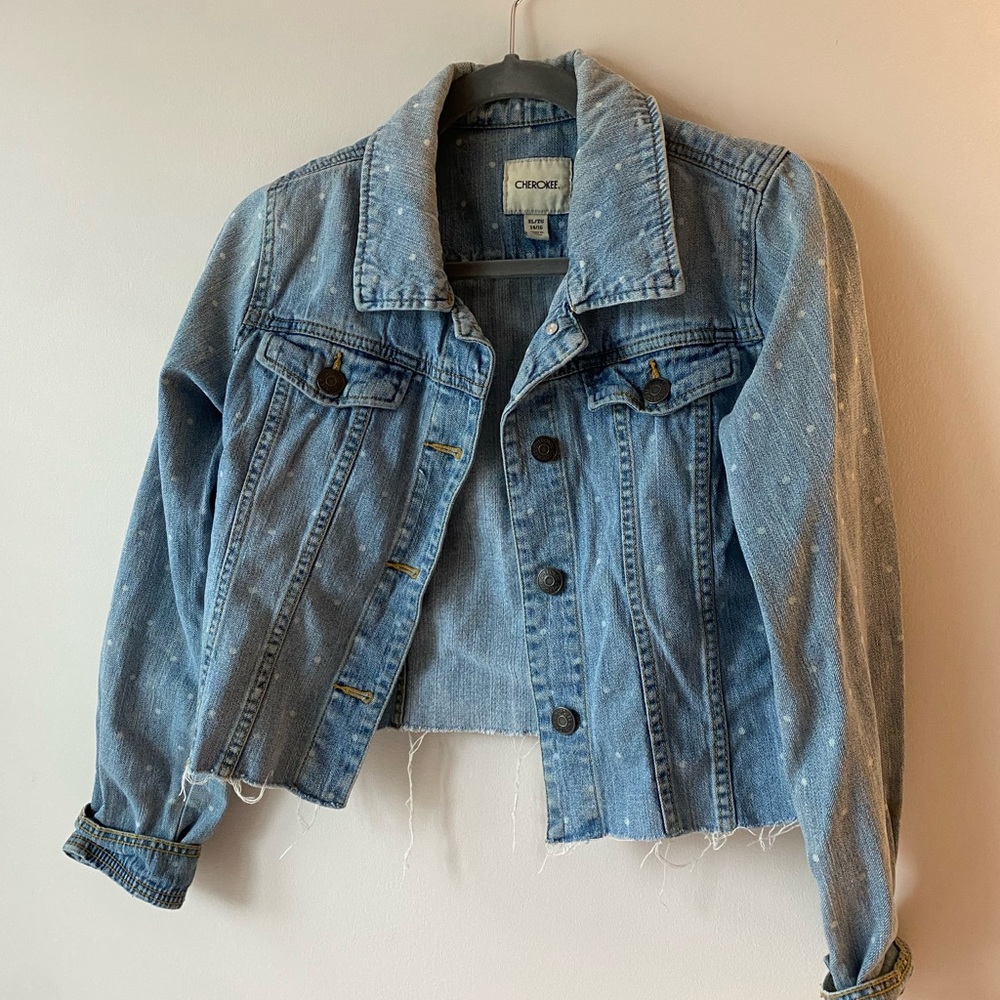 Light denim polka dotted denim jacket
